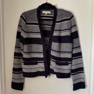 LOFT M Blue and White Knit Jacket